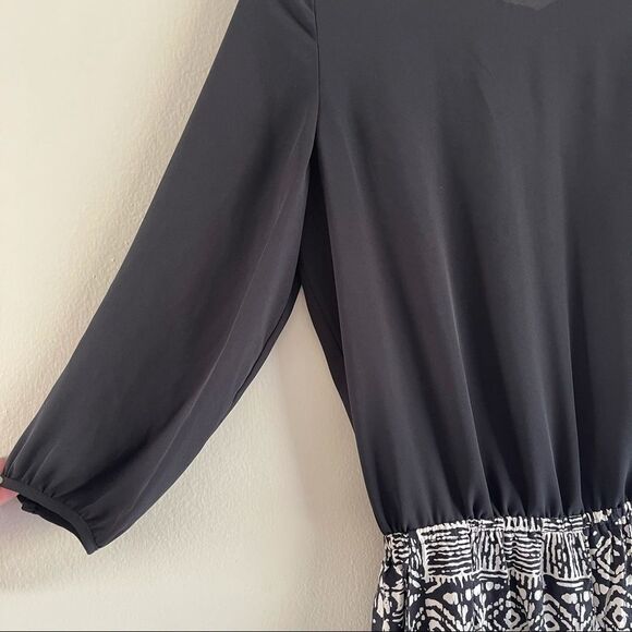 Y2K 90s Casual Romper Slit Open Back Size S Pockets Black White 3/4 Sleeves - Picture 5 of 9